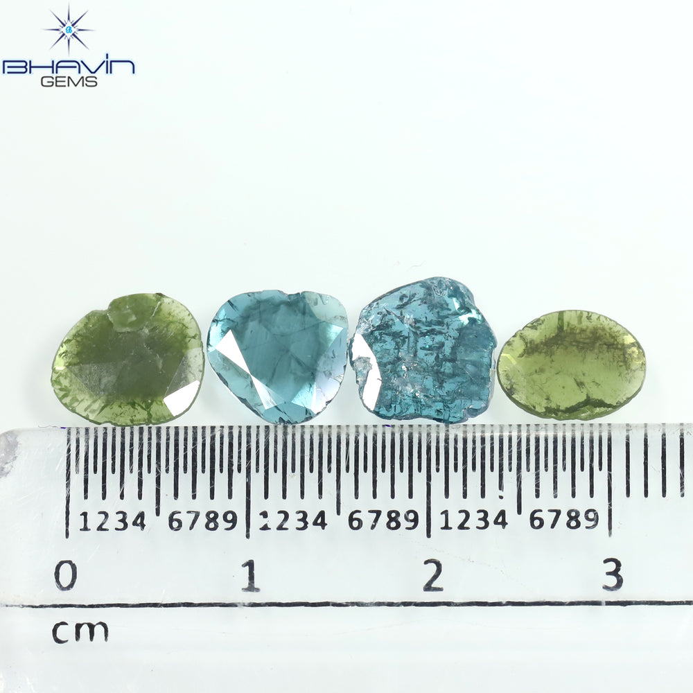 2.09 CT/4 ピース スライス シェイプ ナチュラル ダイヤモンド ブルー グリーン カラー I3 クラリティ (8.87 MM)