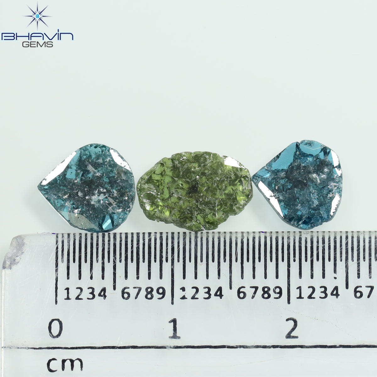 1.96 CT/3 Pcs Natural Slice Diamond Enhanced Blue Green Color Clarity I3 (10.06 MM)