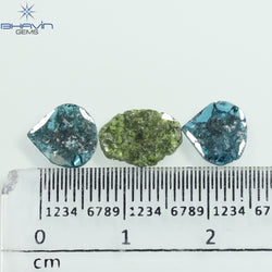 1.96 CT/3 Pcs Slice Shape Natural Diamond Blue Green Color I3 Clarity (10.06 MM)