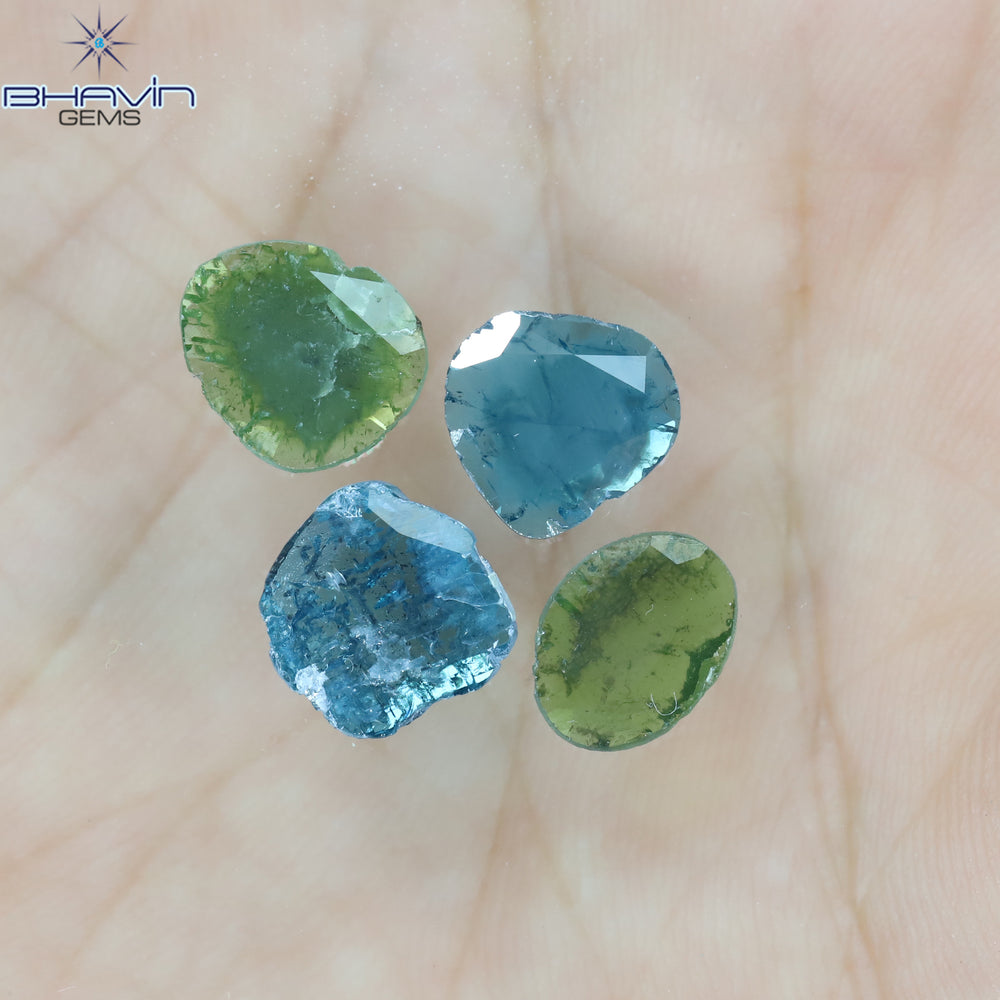 2.09 CT/4 Pcs Slice Shape Natural Diamond Blue Green Color I3 Clarity (8.87 MM)