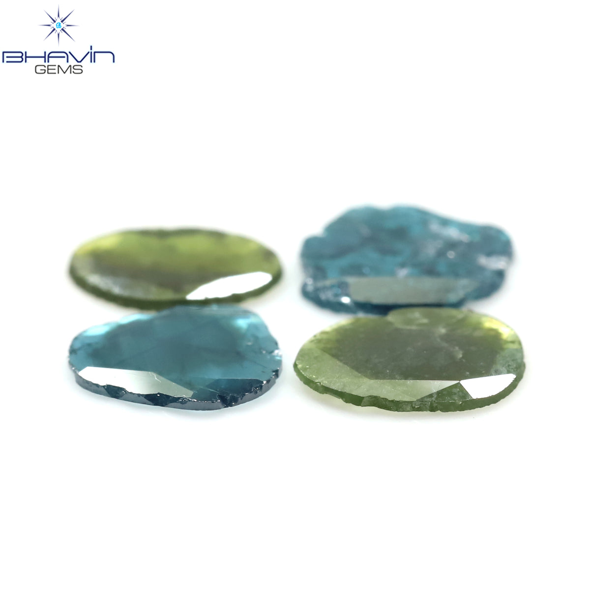 2.09 CT/4 Pcs Natural Slice Diamond Enhanced Blue Green Color Clarity I3 (8.87 MM)