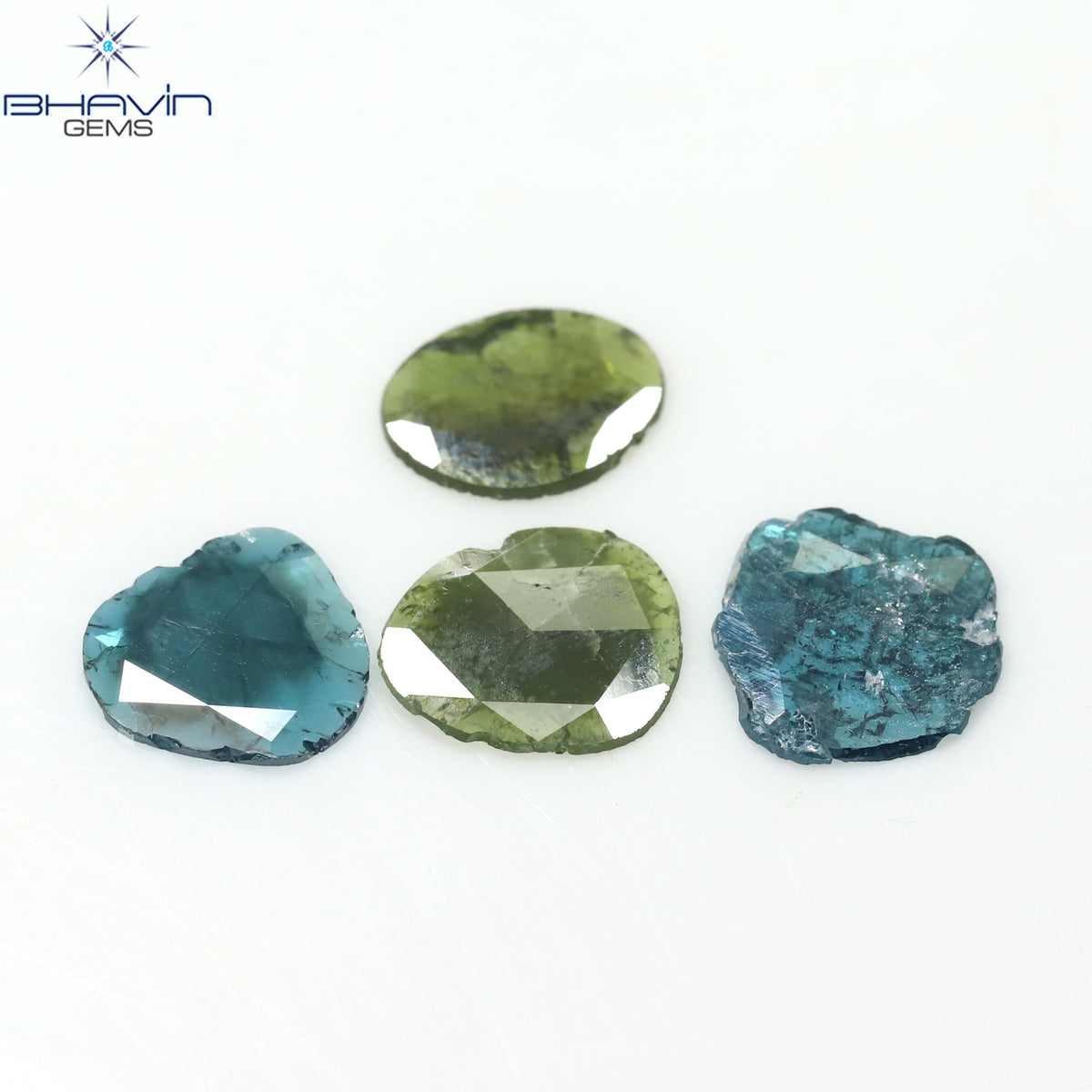 2.09 CT/4 Pcs Natural Slice Diamond Enhanced Blue Green Color Clarity I3 (8.87 MM)