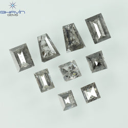 1.03 CT/9 個、バゲット ダイヤモンド、ソルト アンド ペッパー カラー、I3 クラリティ