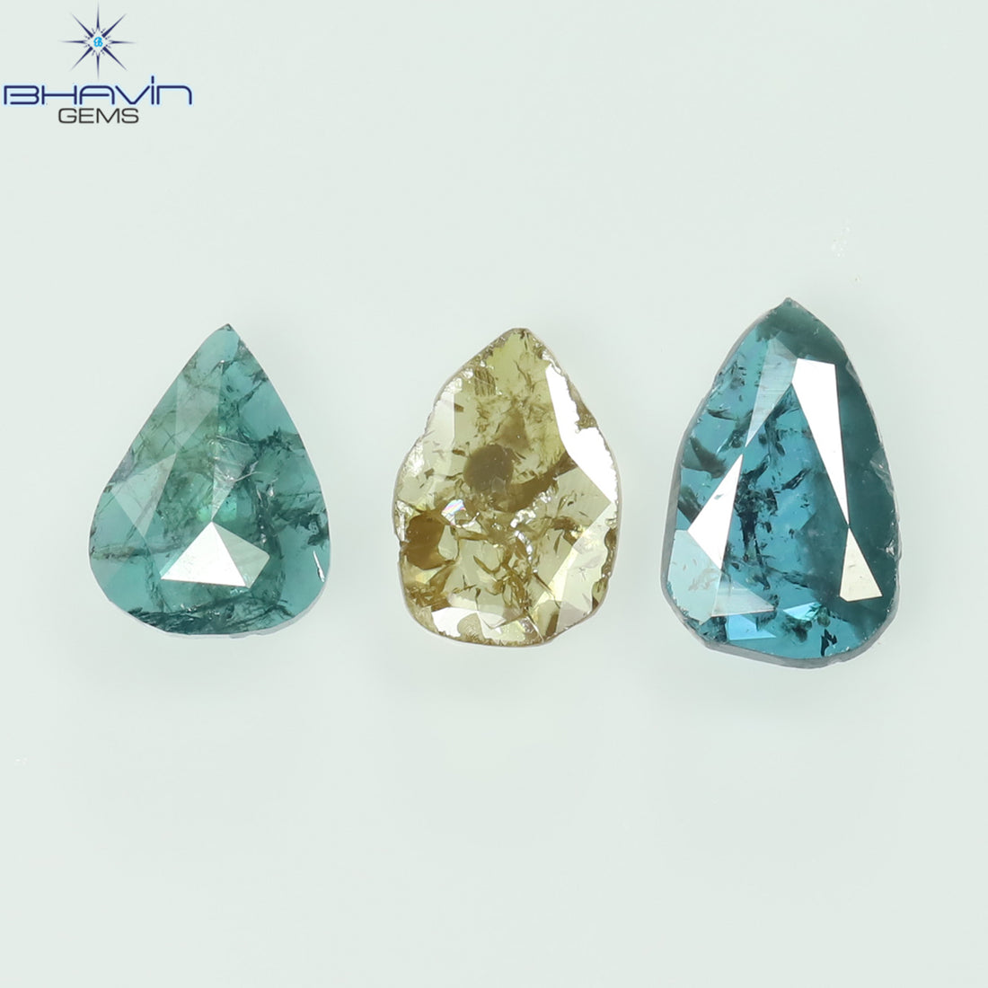 0.82 CT/3 Pcs Natural Slice Diamond Enhanced Blue Yellow Color Clarity I3 (6.97 MM)