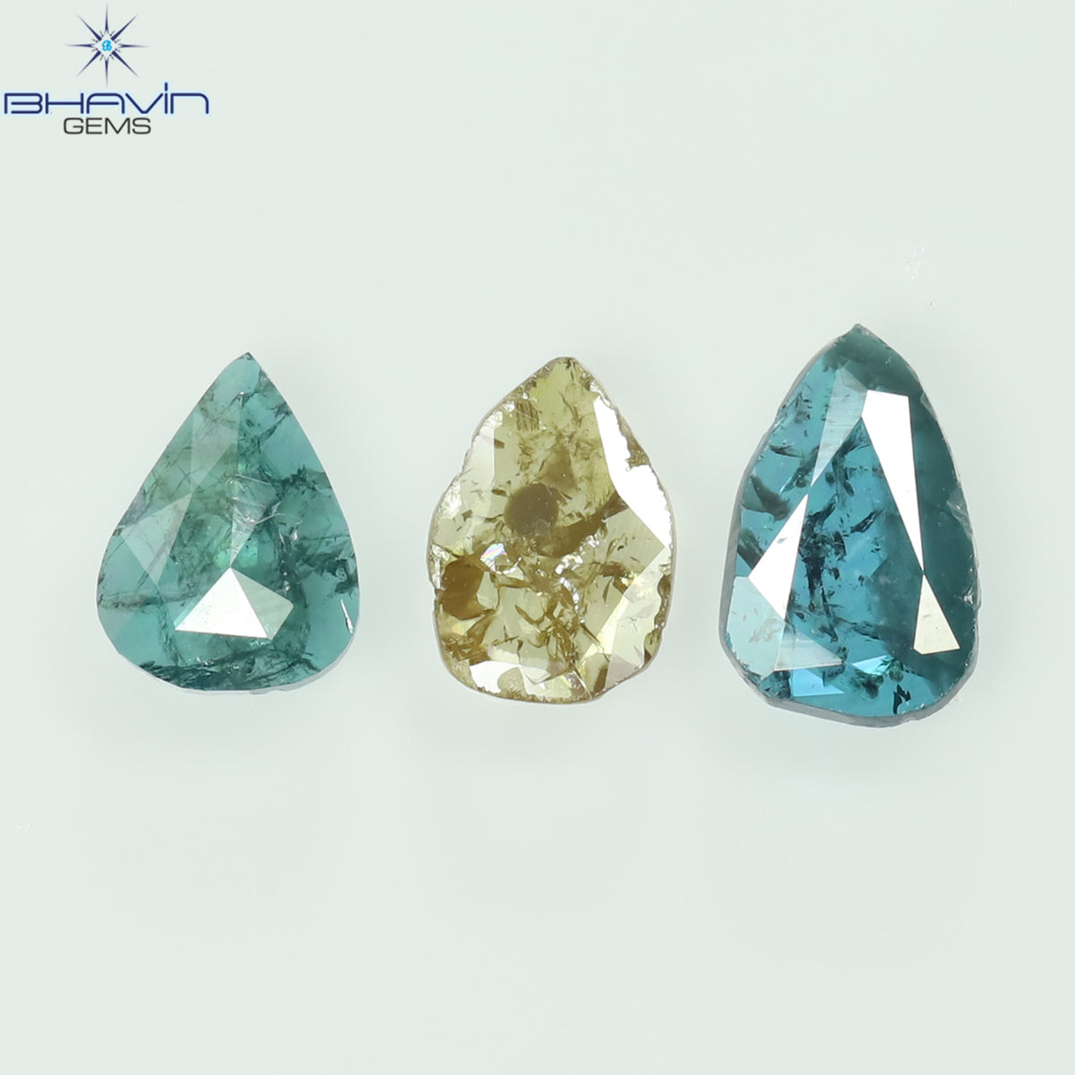 0.82 CT/3 Pcs Natural Slice Diamond Enhanced Blue Yellow Color Clarity I3 (6.97 MM)