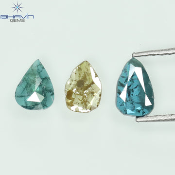 0.82 CT/3 Pcs Natural Slice Diamond Enhanced Blue Yellow Color Clarity I3 (6.97 MM)
