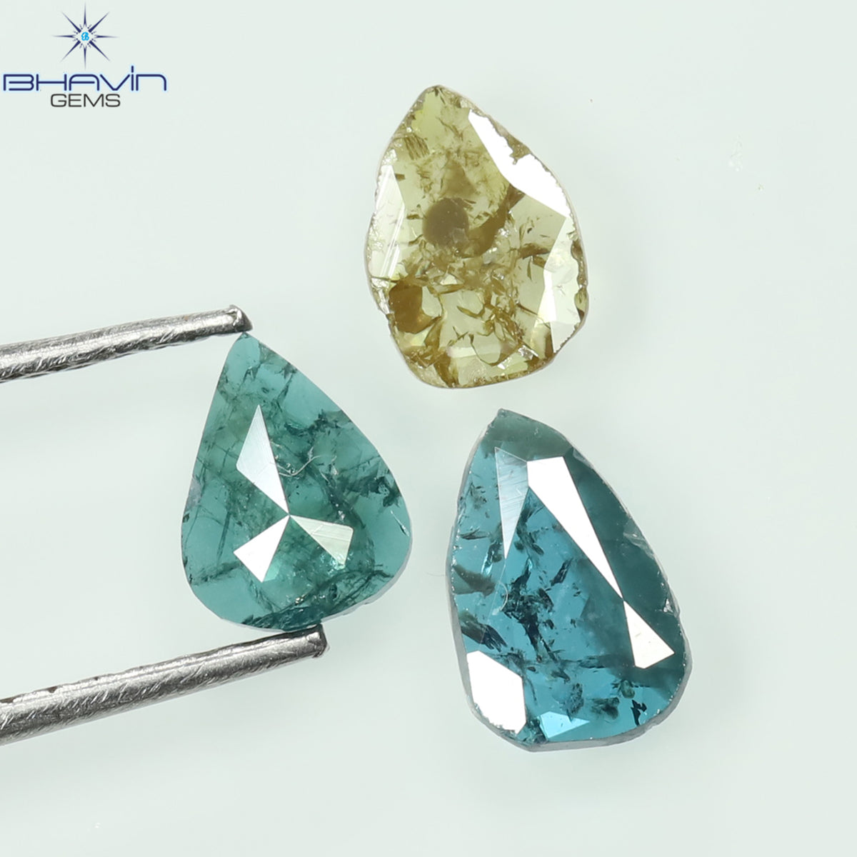 0.82 CT/3 Pcs Natural Slice Diamond Enhanced Blue Yellow Color Clarity I3 (6.97 MM)