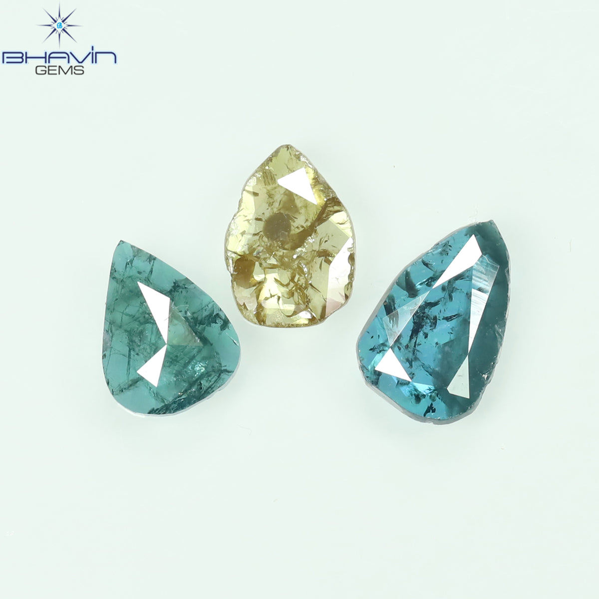 0.82 CT/3 Pcs Natural Slice Diamond Enhanced Blue Yellow Color Clarity I3 (6.97 MM)