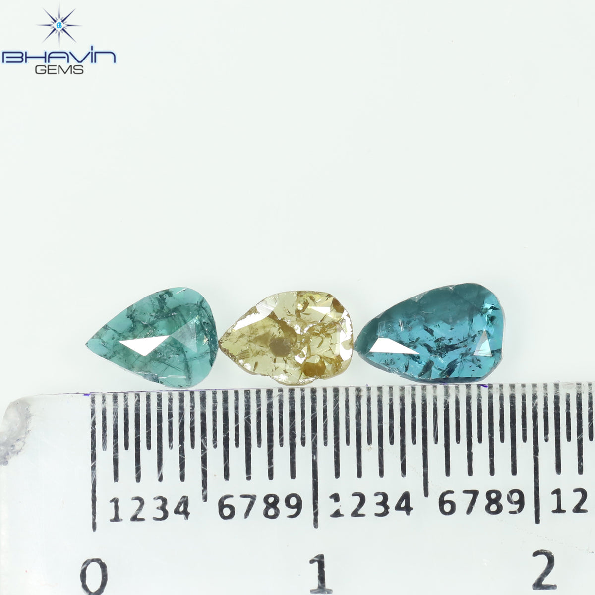 0.82 CT/3 Pcs Natural Slice Diamond Enhanced Blue Yellow Color Clarity I3 (6.97 MM)