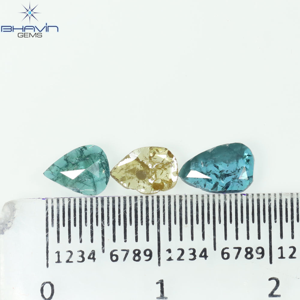 0.82 CT/3 Pcs Slice Shape Natural Diamond Blue Yellow Color I3 Clarity (6.97 MM)