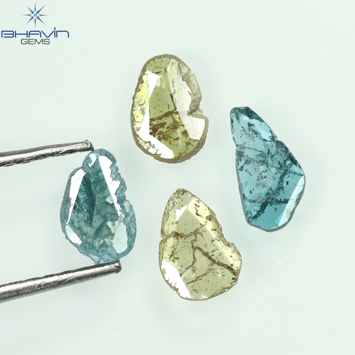 0.55 CT/4 Pcs Natural Slice Diamond Enhanced Blue Yellow Color Clarity I3 (6.50 MM)