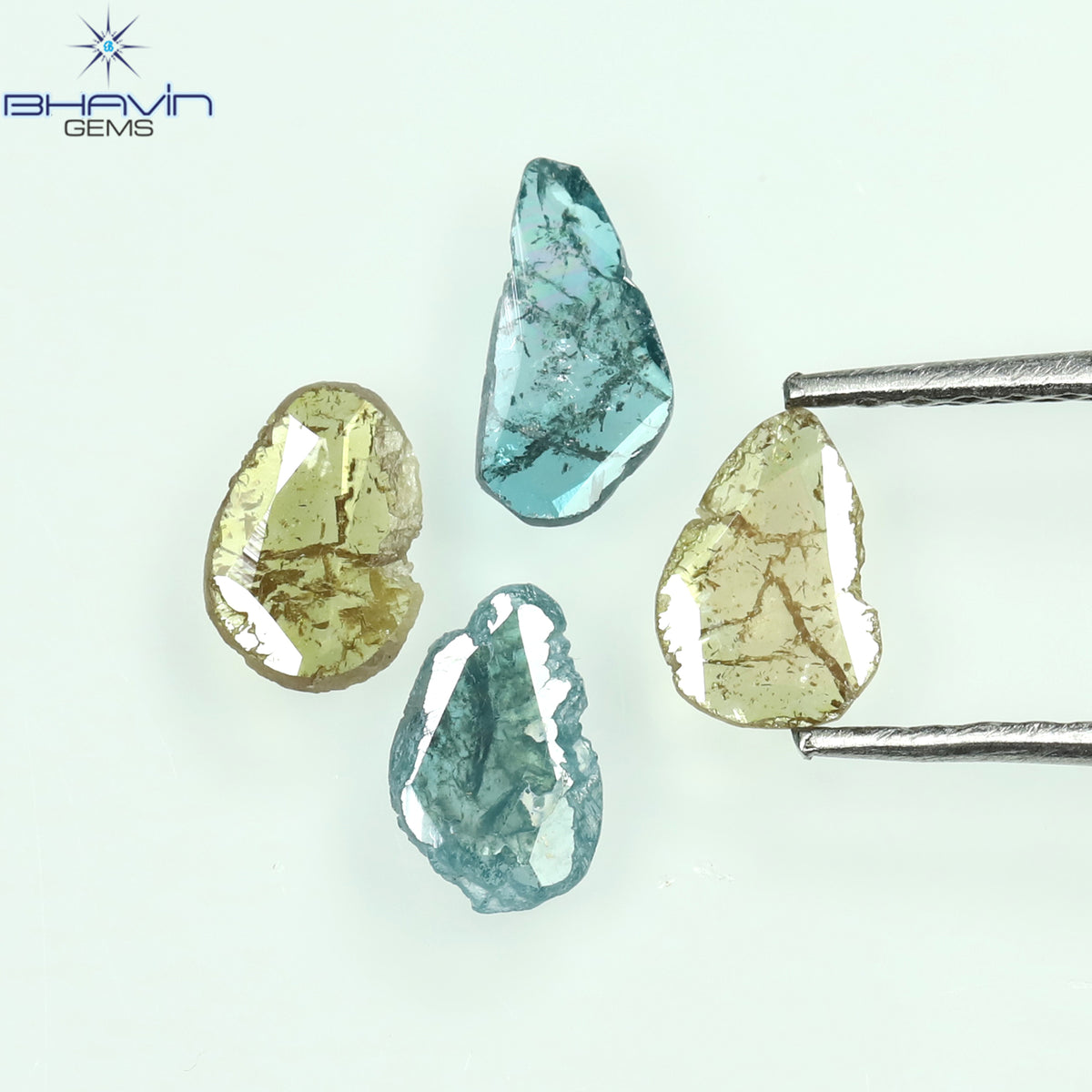0.55 CT/4 Pcs Natural Slice Diamond Enhanced Blue Yellow Color Clarity I3 (6.50 MM)
