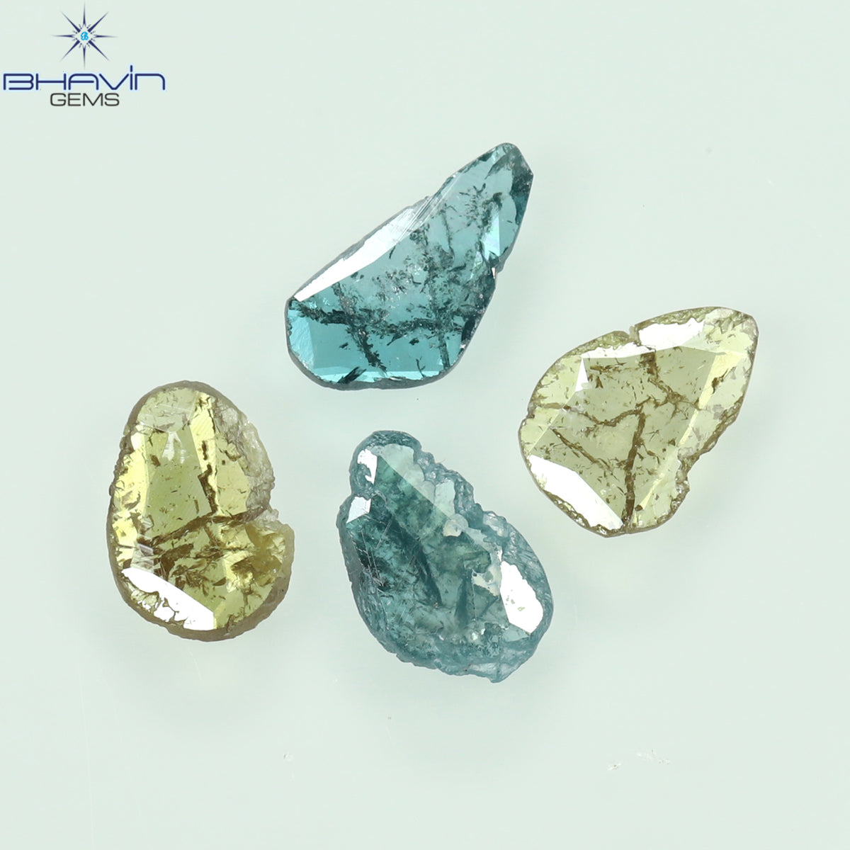 0.55 CT/4 Pcs Natural Slice Diamond Enhanced Blue Yellow Color Clarity I3 (6.50 MM)
