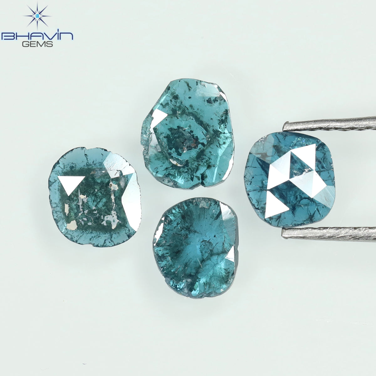 1.11 CT/4 Pcs Natural Slice Diamond Enhanced Blue Color Clarity I3 (6.24 MM)