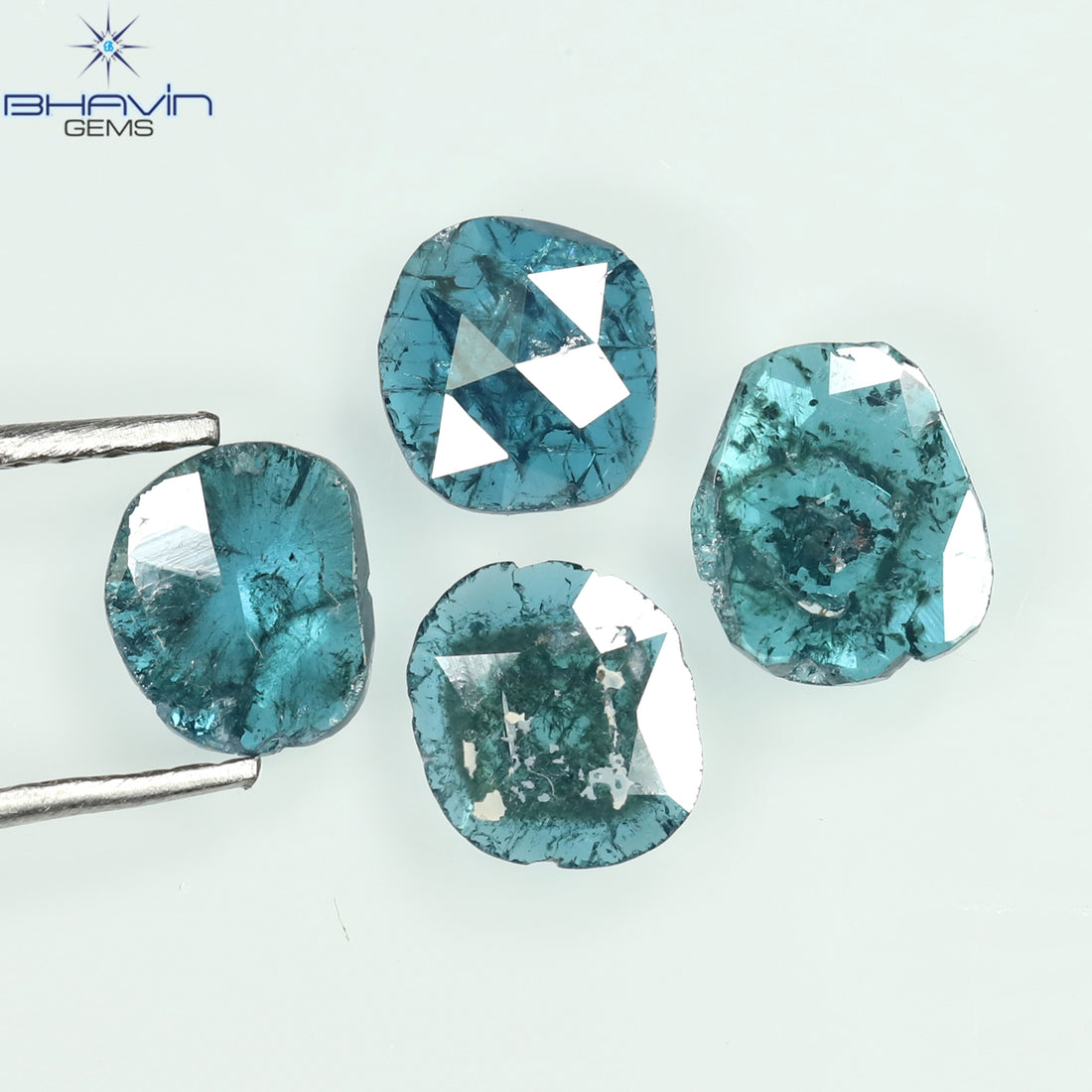 1.11 CT/4 Pcs Natural Slice Diamond Enhanced Blue Color Clarity I3 (6.24 MM)
