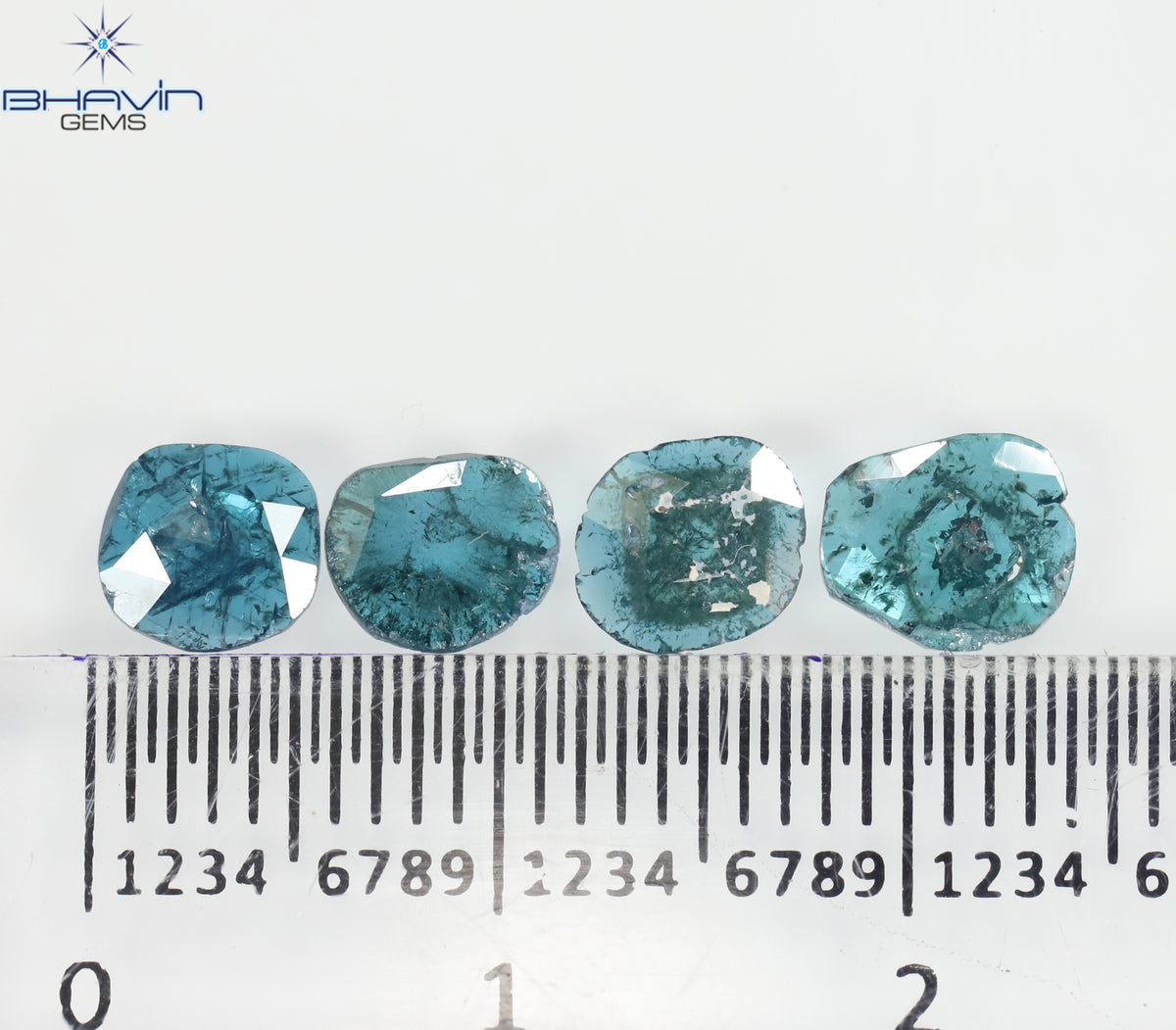 1.11 CT/4 Pcs Natural Slice Diamond Enhanced Blue Color Clarity I3 (6.24 MM)