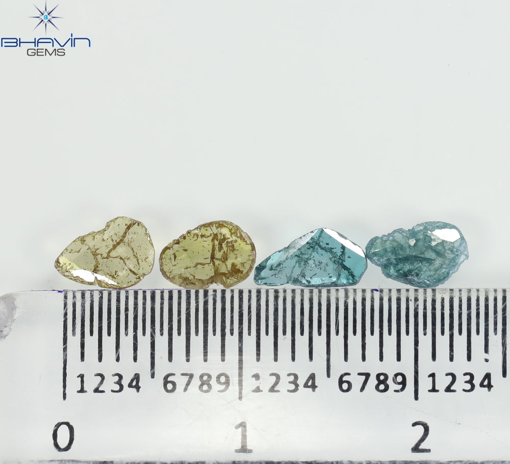 0.55 CT/4 Pcs Slice Shape Natural Diamond Blue Yellow Color I3 Clarity (5.40 MM)