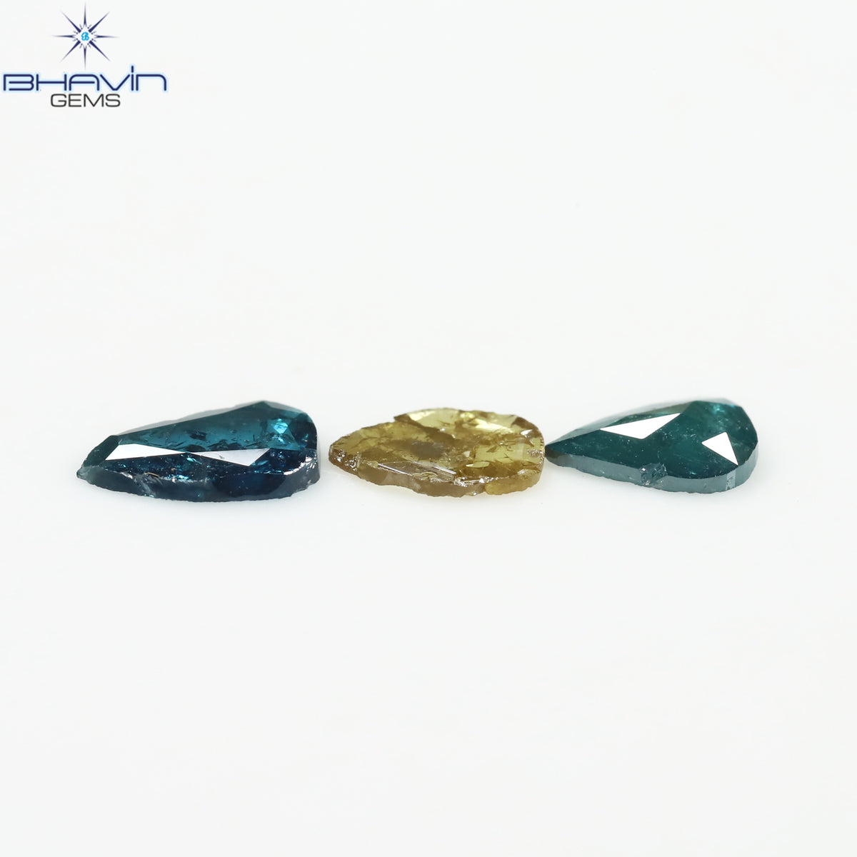 0.82 CT/3 Pcs Natural Slice Diamond Enhanced Blue Yellow Color Clarity I3 (6.97 MM)