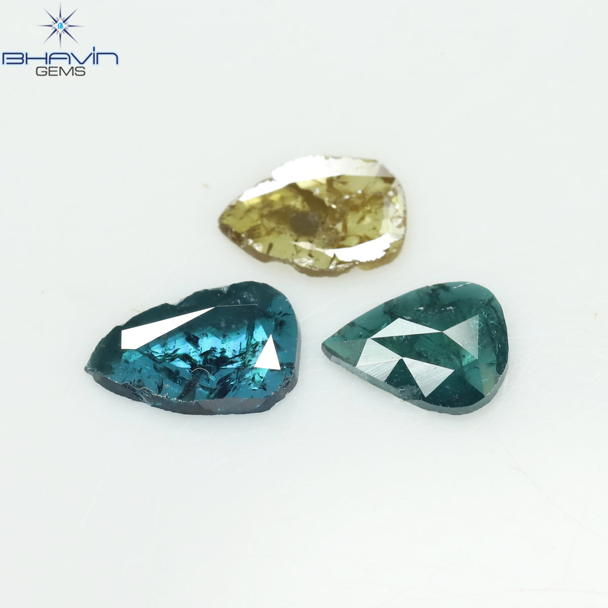 0.82 CT/3 Pcs Natural Slice Diamond Enhanced Blue Yellow Color Clarity I3 (6.97 MM)
