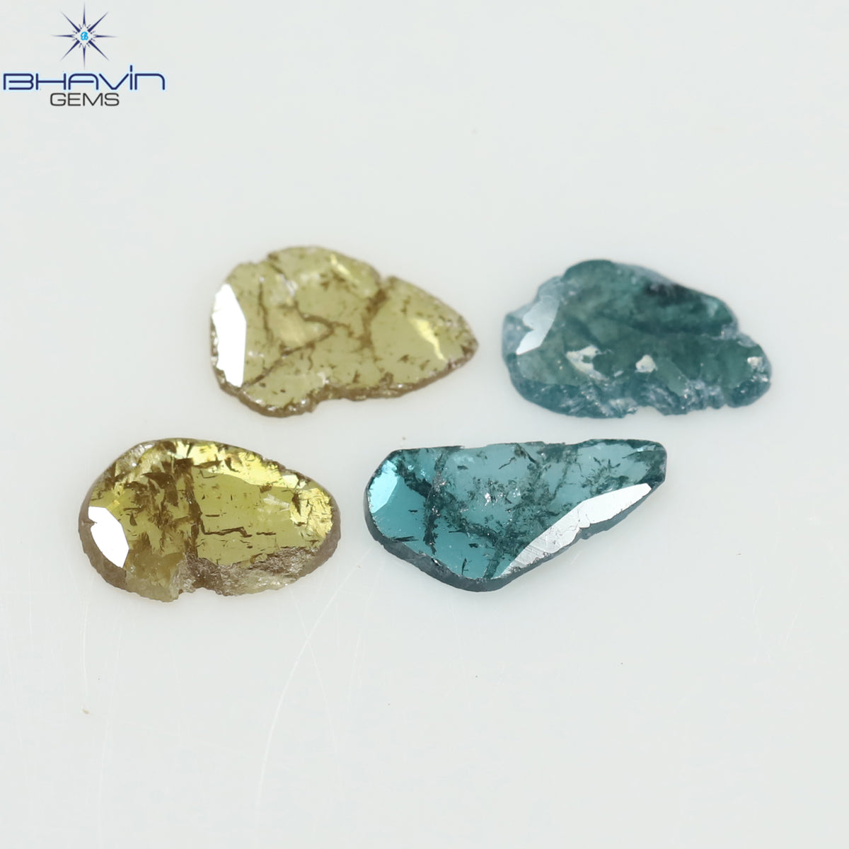 0.55 CT/4 Pcs Natural Slice Diamond Enhanced Blue Yellow Color Clarity I3 (6.50 MM)
