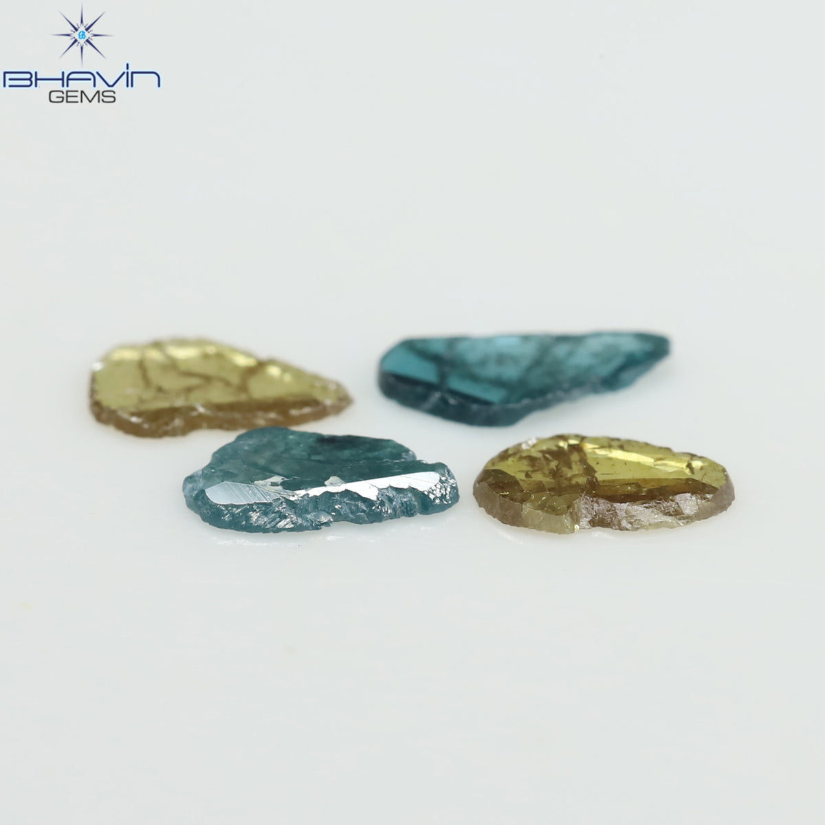 0.55 CT/4 Pcs Natural Slice Diamond Enhanced Blue Yellow Color Clarity I3 (6.50 MM)