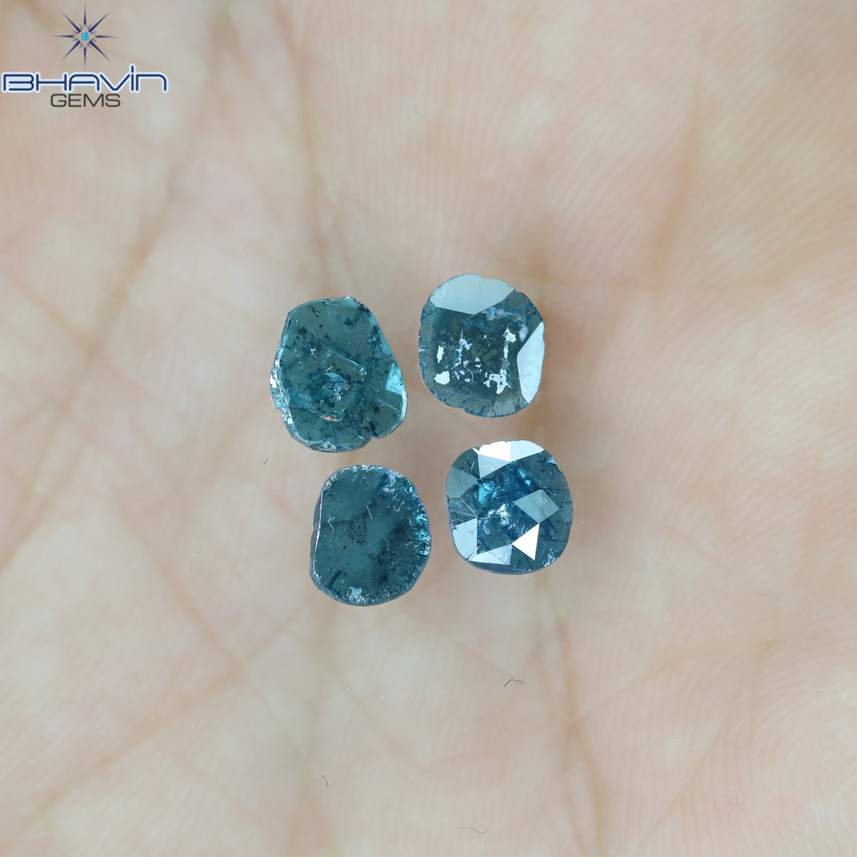 1.11 CT/4 Pcs Natural Slice Diamond Enhanced Blue Color Clarity I3 (6.24 MM)