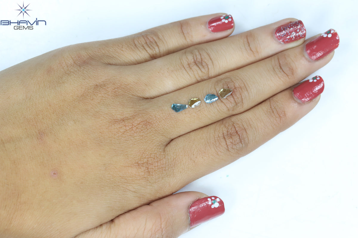 0.55 CT/4 Pcs Natural Slice Diamond Enhanced Blue Yellow Color Clarity I3 (6.50 MM)