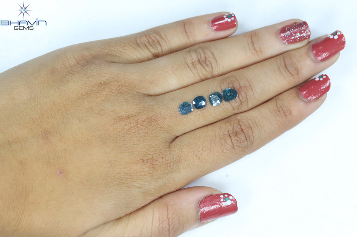 1.11 CT/4 Pcs Natural Slice Diamond Enhanced Blue Color Clarity I3 (6.24 MM)