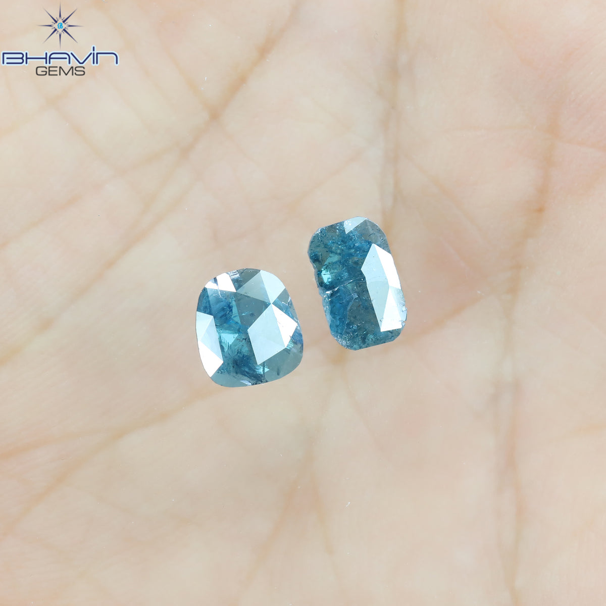 0.93 CT/2 Pcs Natural Slice Diamond Enhanced Blue Color Clarity I3 (7.19 MM)