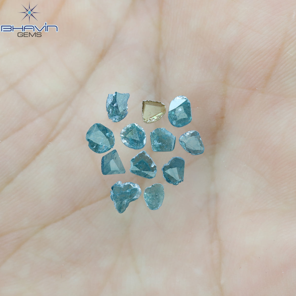 0.84 CT/12 Pcs Natural Slice Diamond Enhanced Blue Color Clarity I3 (3.27 MM)
