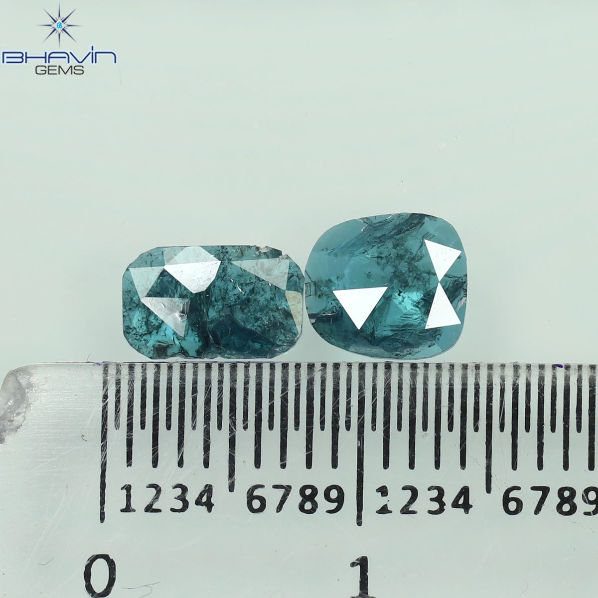 0.93 CT/2 Pcs Natural Slice Diamond Enhanced Blue Color Clarity I3 (7.19 MM)