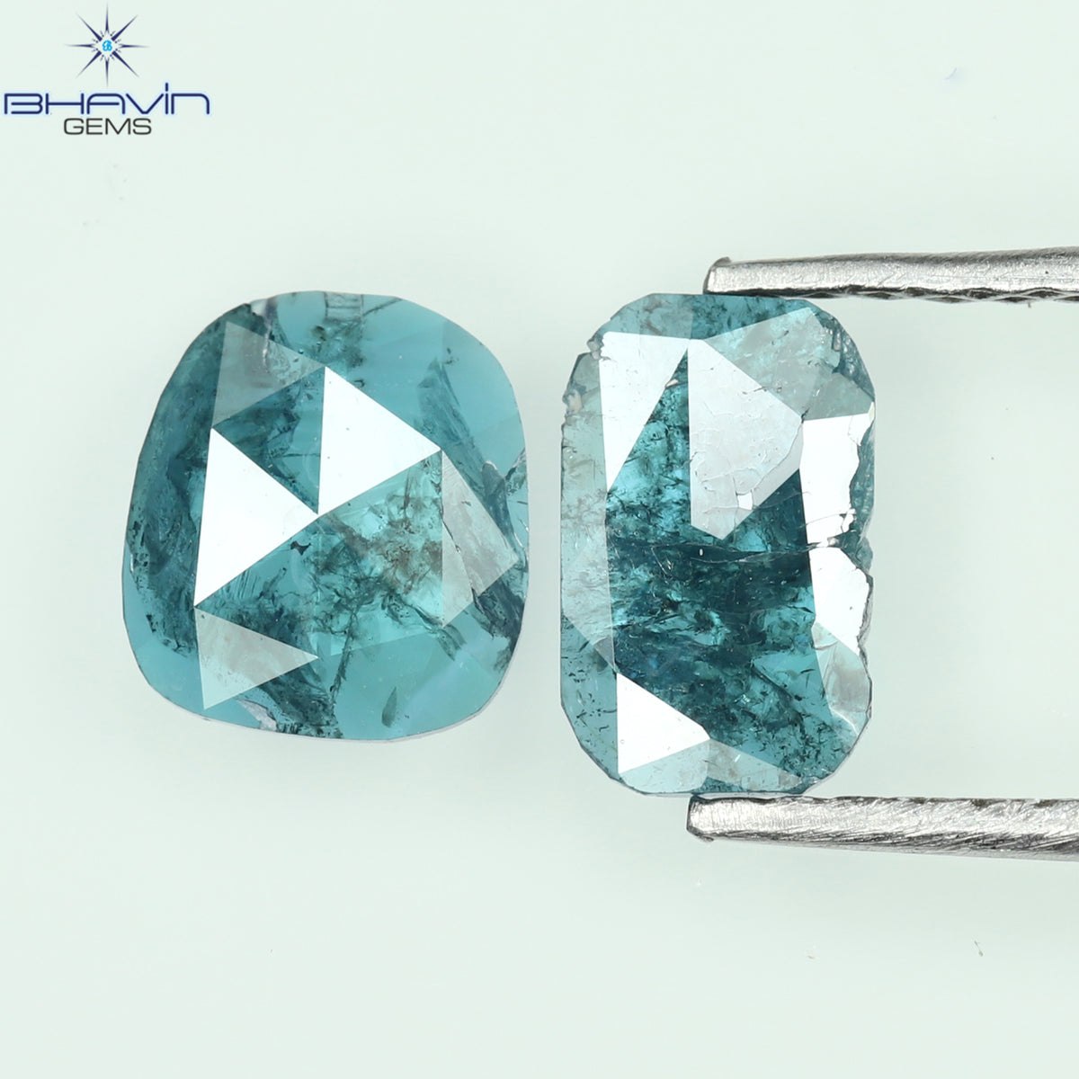 0.93 CT/2 Pcs Natural Slice Diamond Enhanced Blue Color Clarity I3 (7.19 MM)