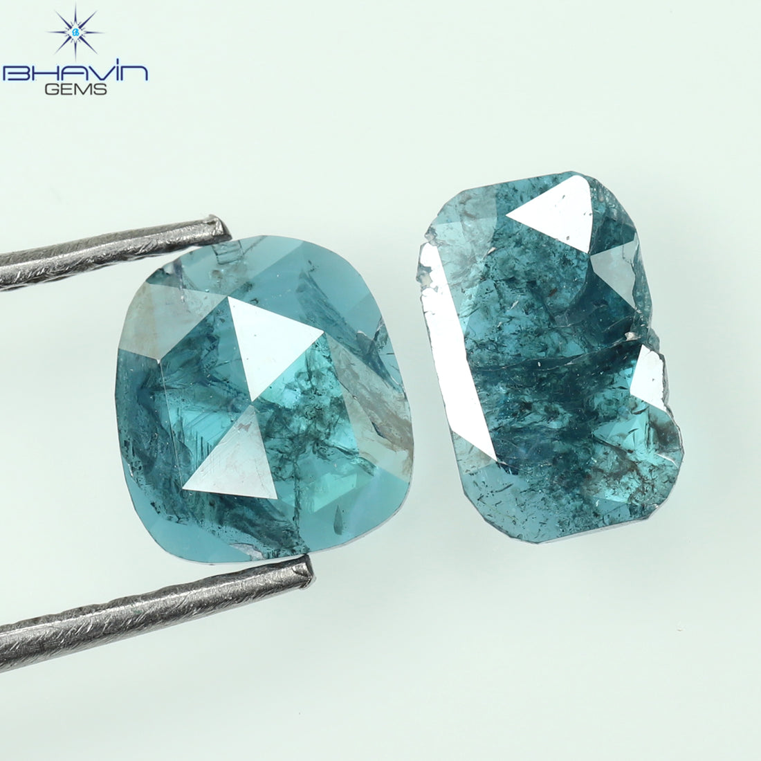 0.93 CT/2 Pcs Natural Slice Diamond Enhanced Blue Color Clarity I3 (7.19 MM)