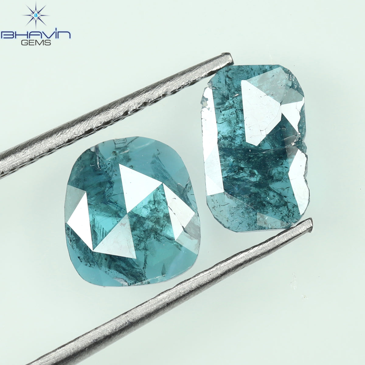 0.93 CT/2 Pcs Natural Slice Diamond Enhanced Blue Color Clarity I3 (7.19 MM)