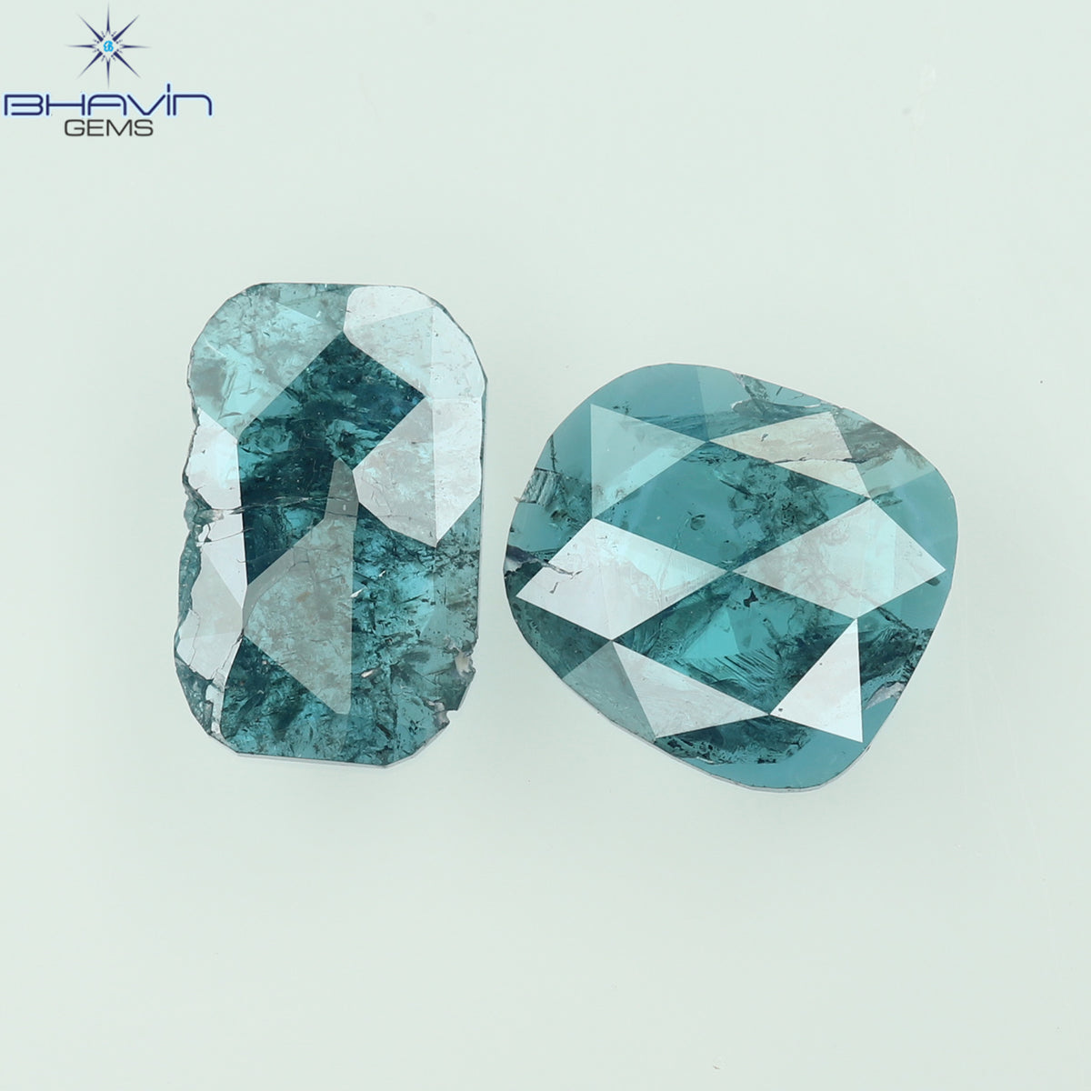 0.93 CT/2 Pcs Natural Slice Diamond Enhanced Blue Color Clarity I3 (7.19 MM)