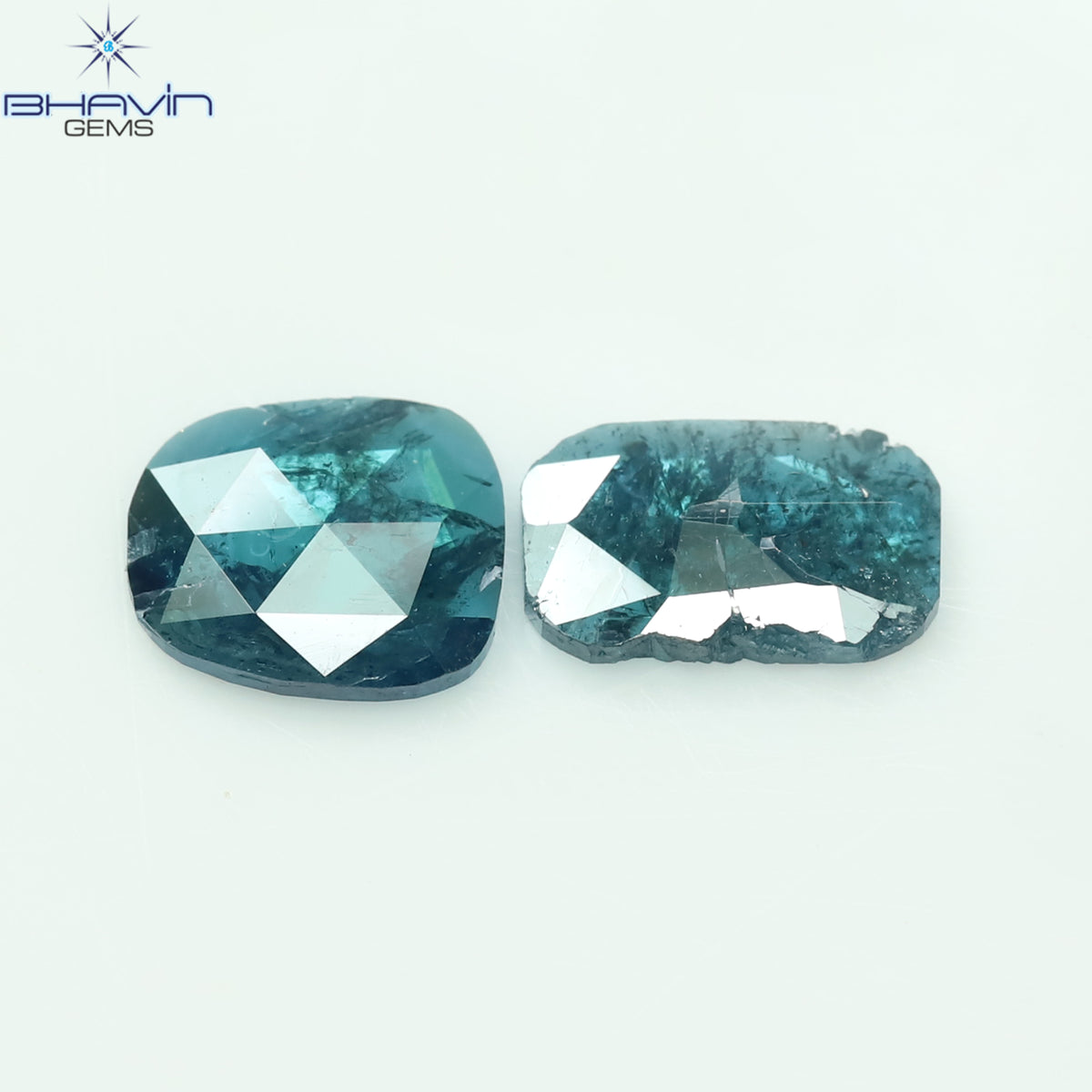 0.93 CT/2 Pcs Natural Slice Diamond Enhanced Blue Color Clarity I3 (7.19 MM)