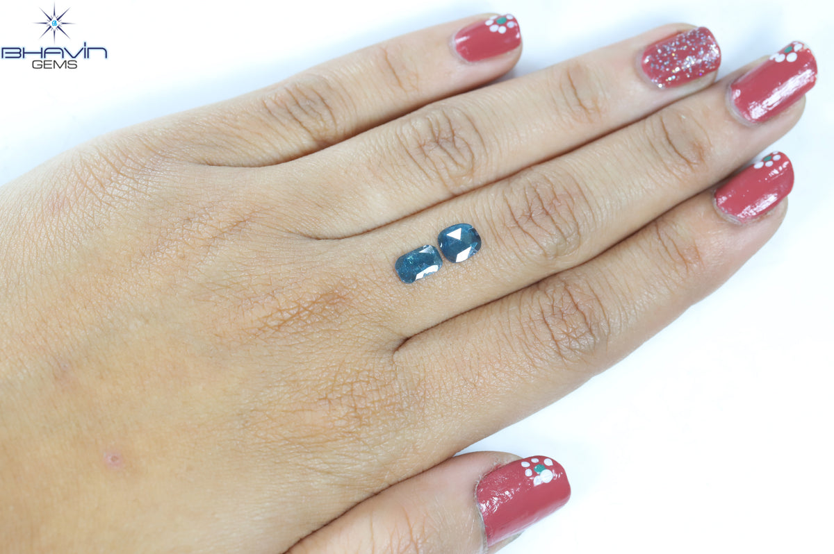 0.93 CT/2 Pcs Natural Slice Diamond Enhanced Blue Color Clarity I3 (7.19 MM)