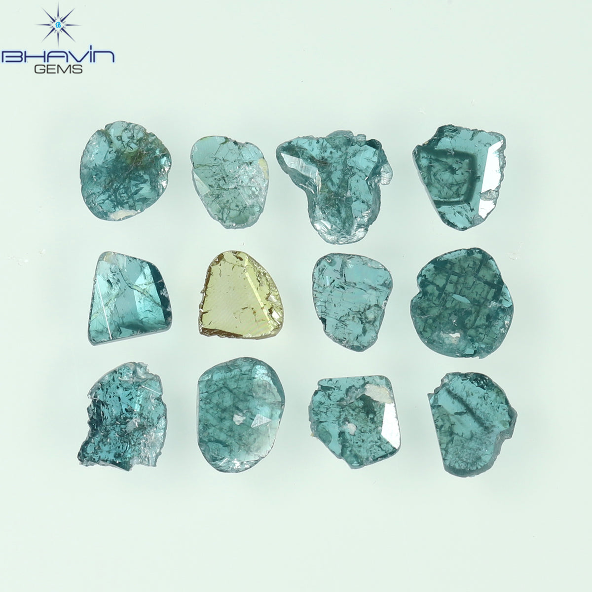 0.84 CT/12 Pcs Natural Slice Diamond Enhanced Blue Color Clarity I3 (3.27 MM)