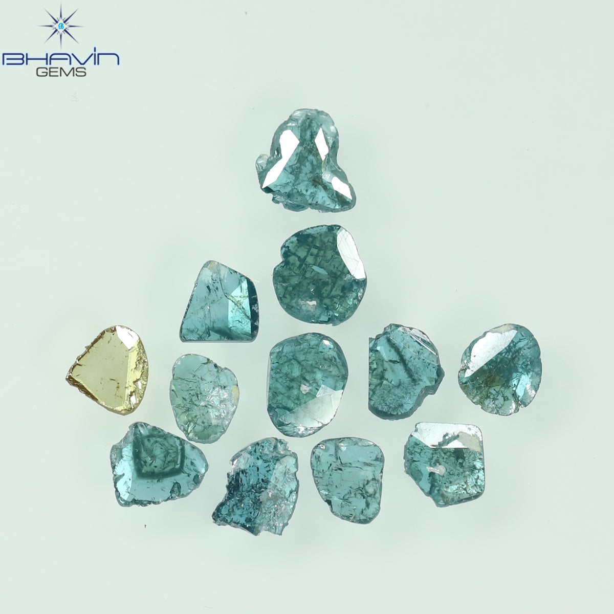 0.84 CT/12 Pcs Natural Slice Diamond Enhanced Blue Color Clarity I3 (3.27 MM)