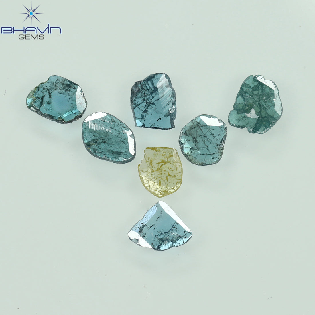 0.69 CT/7 Pcs Natural Slice Diamond Enhanced Blue Yellow Color Clarity I3 (4.70 MM)