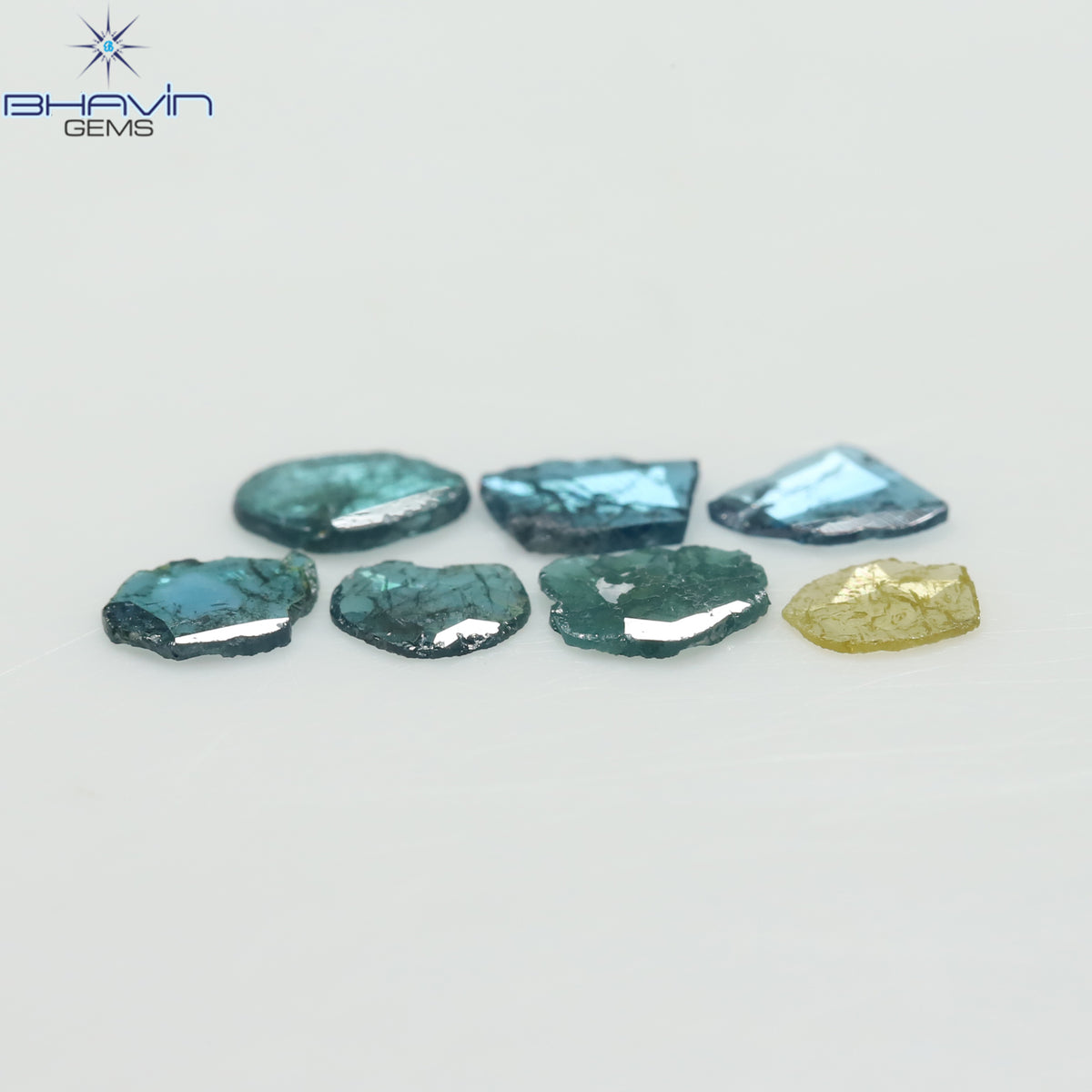 0.69 CT/7 Pcs Natural Slice Diamond Enhanced Blue Yellow Color Clarity I3 (4.70 MM)