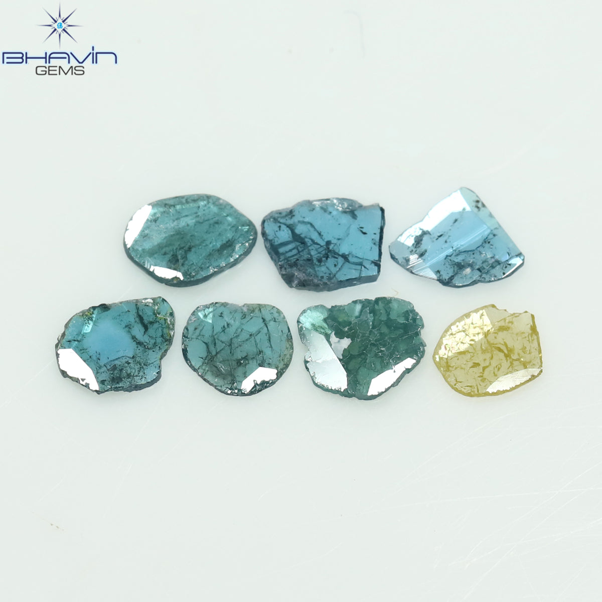 0.69 CT/7 Pcs Natural Slice Diamond Enhanced Blue Yellow Color Clarity I3 (4.70 MM)
