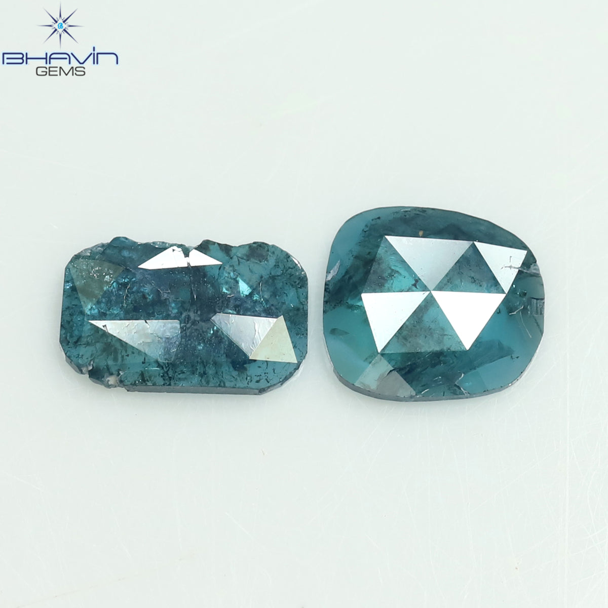 0.93 CT/2 Pcs Natural Slice Diamond Enhanced Blue Color Clarity I3 (7.19 MM)