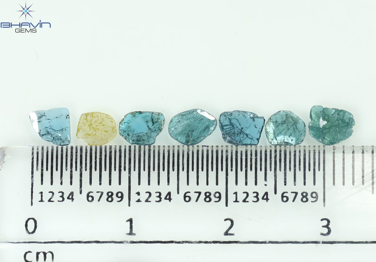 0.69 CT/7 Pcs Natural Slice Diamond Enhanced Blue Yellow Color Clarity I3 (4.70 MM)