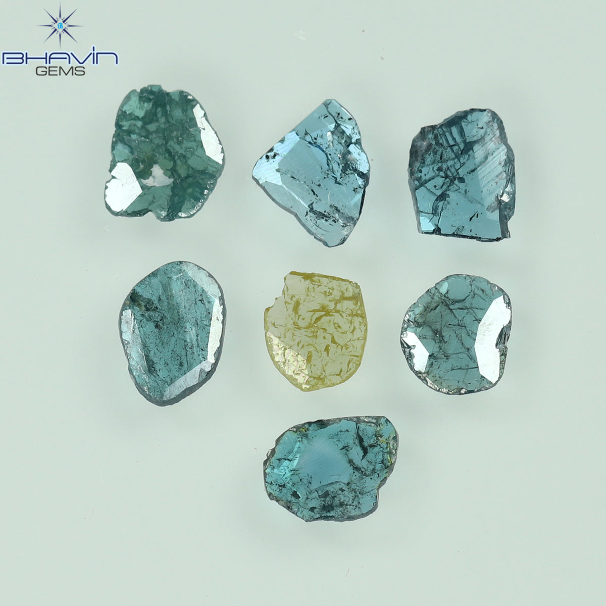 0.69 CT/7 Pcs Natural Slice Diamond Enhanced Blue Yellow Color Clarity I3 (4.70 MM)