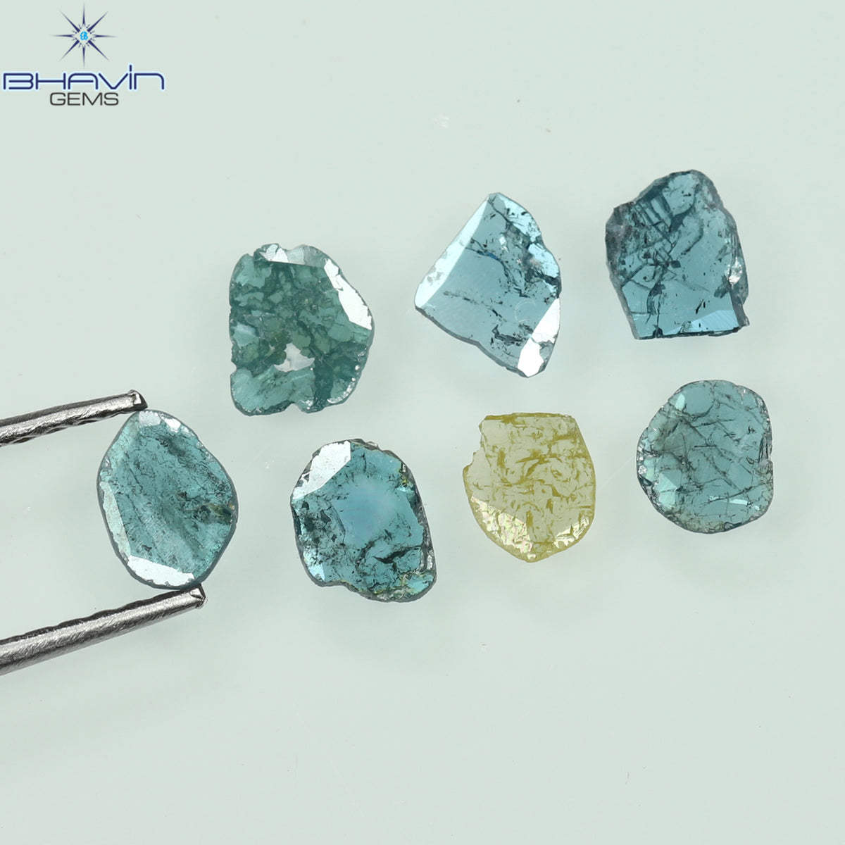 0.69 CT/7 Pcs Natural Slice Diamond Enhanced Blue Yellow Color Clarity I3 (4.70 MM)