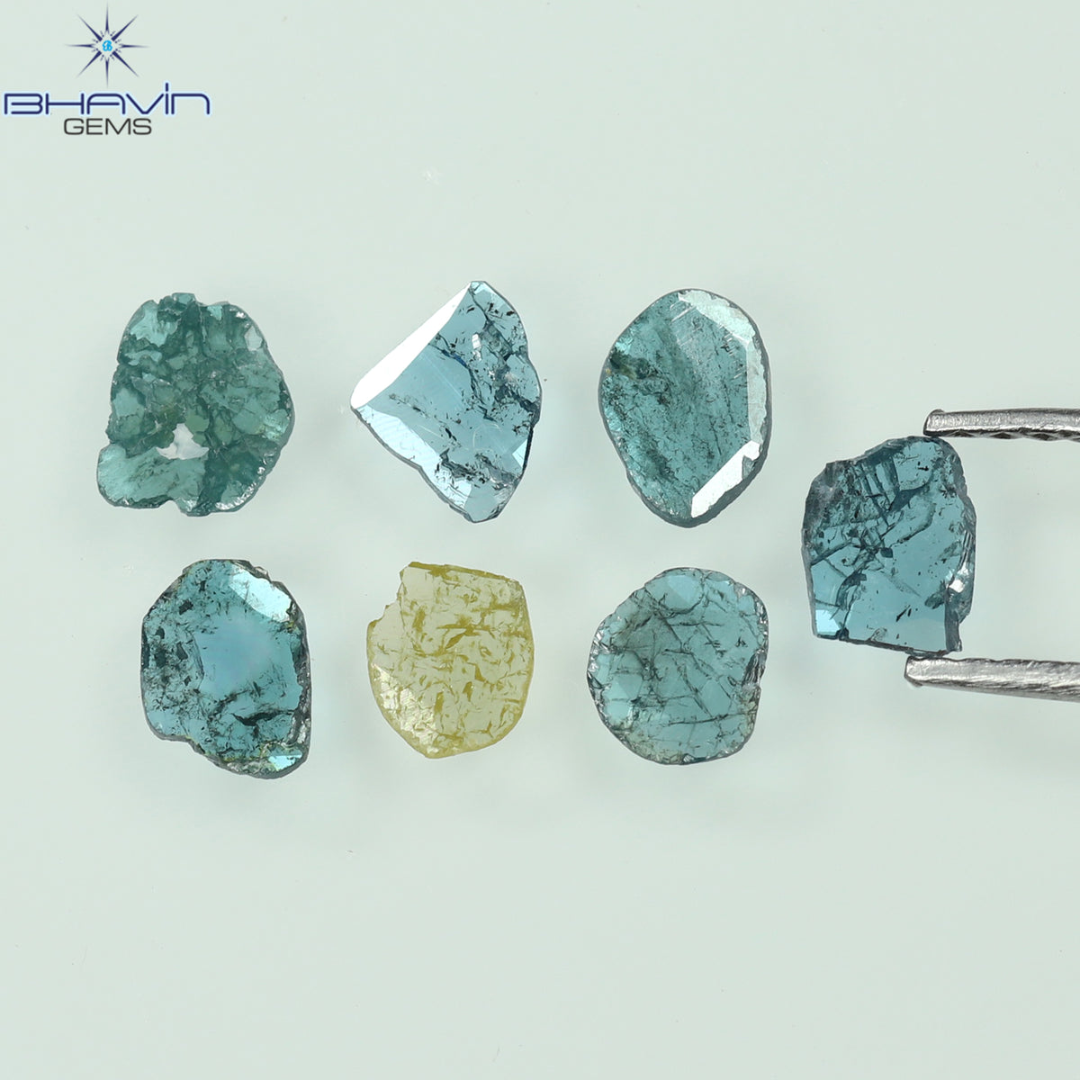 0.69 CT/7 Pcs Natural Slice Diamond Enhanced Blue Yellow Color Clarity I3 (4.70 MM)