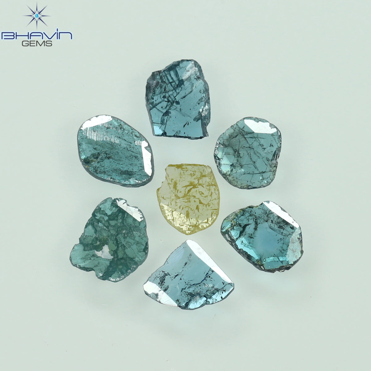 0.69 CT/7 Pcs Natural Slice Diamond Enhanced Blue Yellow Color Clarity I3 (4.70 MM)