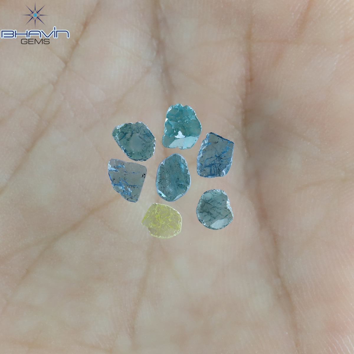 0.69 CT/7 Pcs Natural Slice Diamond Enhanced Blue Yellow Color Clarity I3 (4.70 MM)