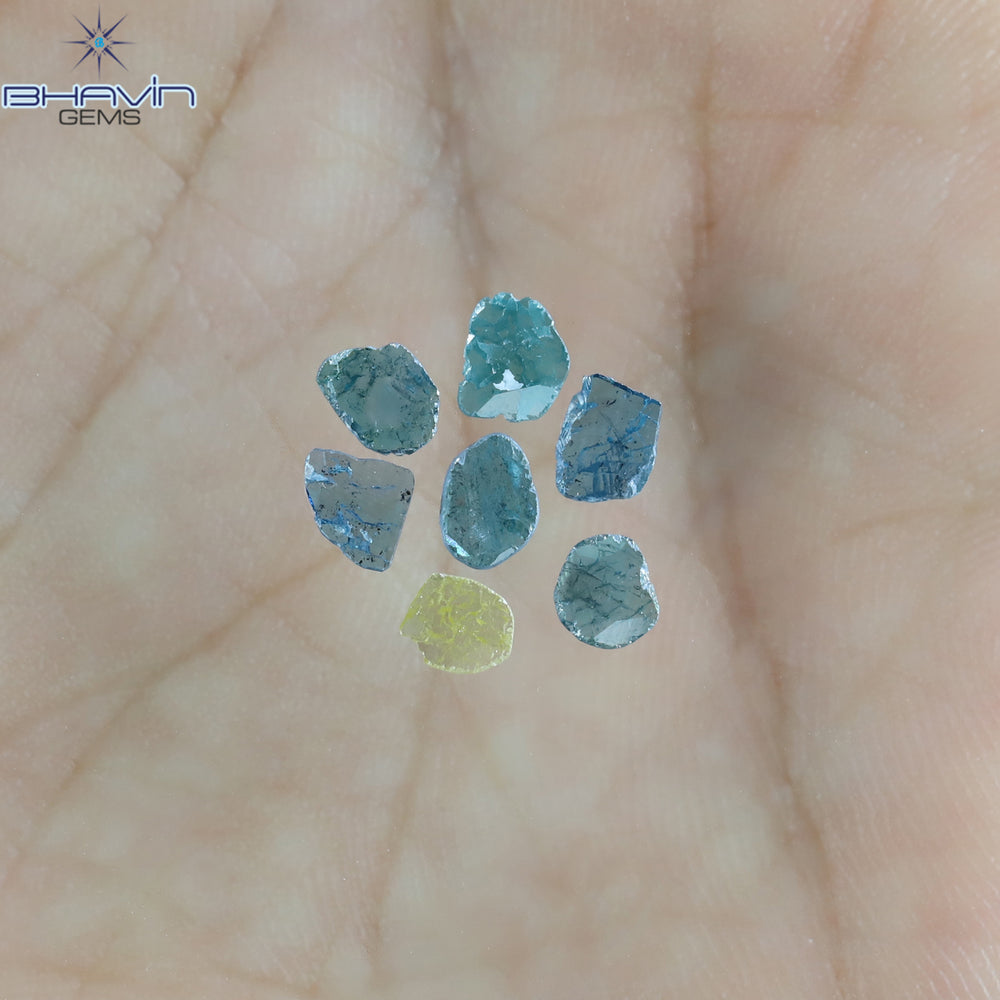 0.69 CT/7 個スライス シェイプ ナチュラル ダイヤモンド ブルー カラー I3 クラリティ (4.70 MM)